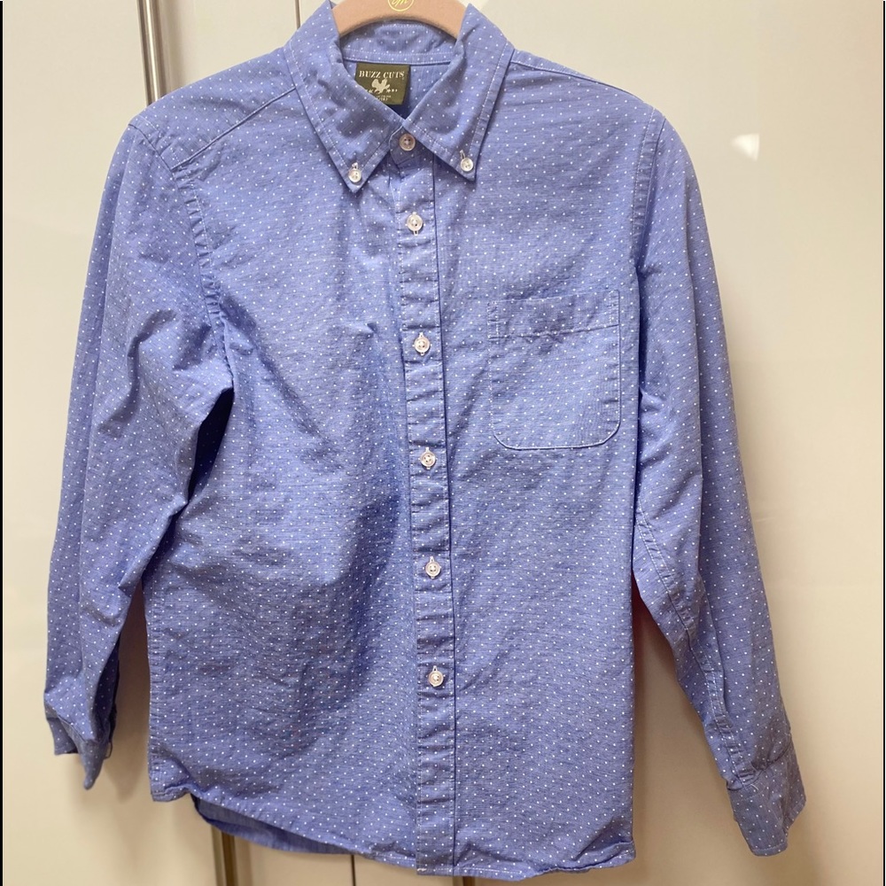 Buzz Cutz Boys Large Blue and white dotted button down